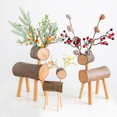 "Small Wooden Reindeer Figures" Little Figures, Wood Reindeer, Reindeer Figure, Wooden Tv Cabinet, Wooden Reindeer, Deer Ornament, Family Of 4, Warm Christmas, Wooden Animals