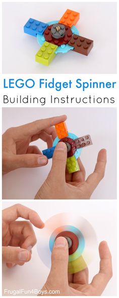 two hands are holding a toy that is made out of legos and plastic blocks