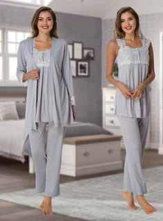 This elegant all in one maternity pajamas and robe is designed to cater for all stages of your pregnancy that include pregnancy, birth and postpartum. Luxury lace detailed maternity nightwear and robe  is perfect if you want to look chic and comfortable at the maternity ward.  This set is a perfect essential for all the pregnancy and beyond. This 3 Piece set includes, short sleeves top, bottom and maternity robe. In cotton rich fabric with a delicate lace trim, our chic set is the perfect cover-up and essential to the hospital bag. This set is a perfect essential for all the pregnancy and beyond. It is breastfeeding friendly. Remember maternity sizes go the same as your normal size. If you want to be really comfortable you may go one size up. Newborn Hospital Outfits, Hospital Gowns, Maternity Nightwear, Baby Hospital Outfit, Maternity Nursing Pajamas, Bride Slippers, Nursing Nightgown, Baby Bath Robe, Nursing Pajamas