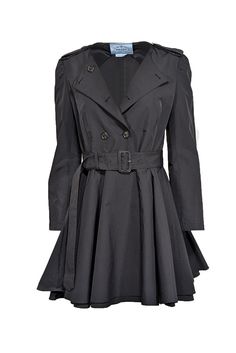 Current Boutique-Prada - Black Fit & Flare Collarless Trench Coat w/ Waist Tie Belt Sz 6 Prada Trench Coat, Tie Trench Coat Belt In Back, Black Belted Double-breasted Pea Coat, Luxury Black Belted Wool Coat, Prada Coat, Black Long Pea Coat With Double-breasted Button Fastening, Black Trench Coat, Trench Coat Black, Tie Belt