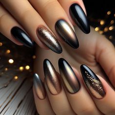 November Nails Designs Fall 2024, Nail Inspo Trendy Almond, Black Cateye Nails, Black Nails With Design Ideas, Fall Birthday Nails, November Nail Art, Extra Birthday Nails, Nails Latina, Bad And Boujee Nails