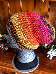 Thick warm slouchy hat. Perfect for a cold winter day. Rainbow Hats, Wooly Hats, Crochet Christmas Decorations, Crochet Vest, Slouchy Hat, Slouchy Beanie, Ear Warmers, Winter Day, Christmas Crochet