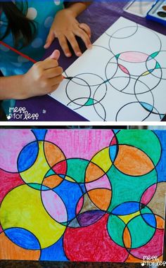 two pictures with different colored circles on them and one has a child's hand