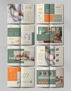 an open brochure with orange and green accents