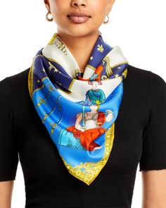 Echo In The Cards Silk Square Scarf Trendy Multicolor Square Silk Scarf, Chic Multicolor Square Silk Scarf, Luxury Elegant Square Silk Scarf, Elegant Blue Square Silk Scarf, Vibrant Silk Scarf, Silk Square Scarf, Scarf Jewelry, Square Scarf, In Store