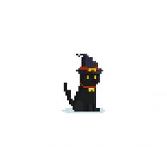 a black cat wearing a witch hat and holding a broom in its paws, sitting down