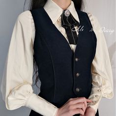 Dmanor -Princess's Diary- Lolita Blouse, Vest and Skirt Vest Elegant Outfits, White Dress Shirt With Vest, Tux Vest Outfits For Women, Elegant Suit For Women, Dress And Waistcoat Outfit, Vests Over Dresses, Women In Suit Vest, Suits With Vests For Women, Suit Vest And Skirt Outfit