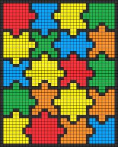 a cross stitch pattern with different colors and shapes on black background, which is made up of