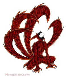 a drawing of a man sitting in front of a red dragon