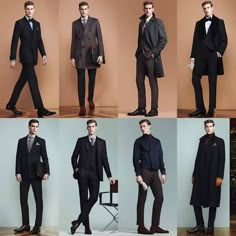 men's suits and ties are shown in four different pictures, including one with a suit