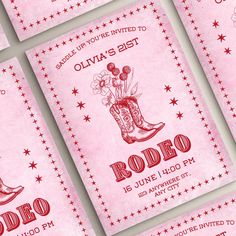 the rodeo birthday party is set up on pink paper