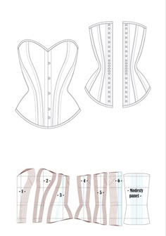 the front and back view of a corset pattern, with instructions to make it