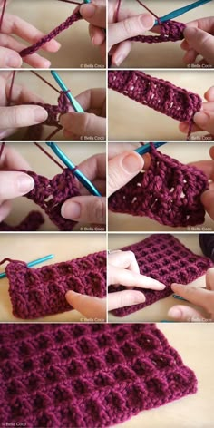 instructions to crochet the bottom part of a square with two hands and yarn