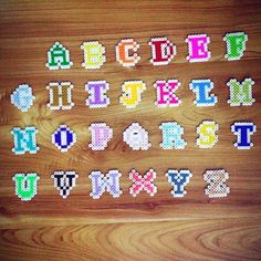 the letters and numbers are made out of perler beads