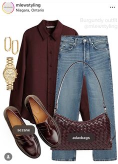 Outfit Parisienne, Mom Clothing Style, Burgundy Dress Outfit, Classy Trendy Outfits, Burgundy Outfits, Bell Bottom Jeans Outfit, Burgundy Outfit, Casual Outfit Inspiration, Fashion Vocabulary