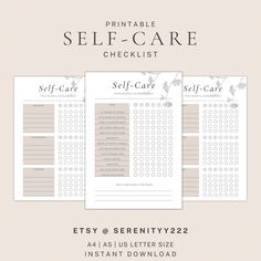 the self care checklist is shown in three different colors and sizes, with text that reads