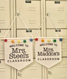 two welcome to mrs steel's classroom banners hanging from lockers