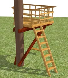 a wooden play structure with stairs to the top