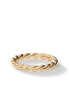 an 18k gold twisted ring on a white background