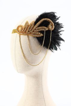 a headpiece with feathers and beads on top of a mannequin's head