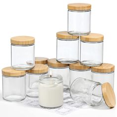 PRICES MAY VARY. Valuable Package: This package contains 12 Pack 8 OZ bulk clear empty glass candle jars + 12 swivel airtight bamboo lids + 12 printed labels. Wide mouth glass jars are easy to fill and clean, big enough to hold your stuff. New Bamboo Lids Design: The swivel bamboo lids have better sealing, all lids are lined with a thin layer of foam to ensure the airtight seal. No worry about leaking when traveling with them. Brand new bamboo cover fashion design makes your home look more warm. Glass Candle Jars, Empty Candle Jars, Diy Wax, Making Candles, Glass Jars With Lids, Glass Jar Candles, Plastic Jars, Food Jar, Container Set