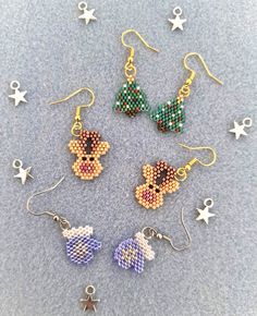 six pairs of beaded teddy bear earrings