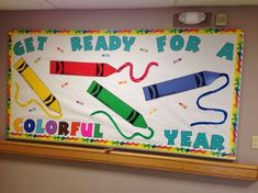 a colorful bulletin board with crayons on it and the words get ready for 4 o'clock