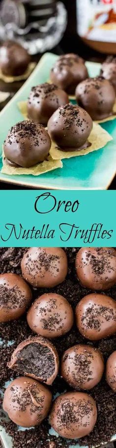 chocolate oreo nutella truffles on a plate