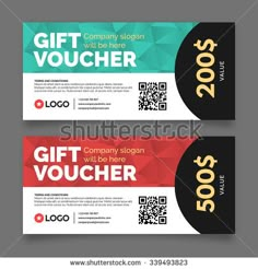 two gift voucher cards with geometric shapes