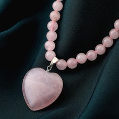 Rose Quartz Beaded Necklace With Heart Pendant In Silvertone. 124.50 Ctw. 18" With 2" Extender. Sparkly Necklace, Crucifix Necklace, Necklace With Heart, Hematite Necklace, Choker Style Necklace, Stone Beaded Necklace, Rose Quartz Necklace, Rose Quartz Beads, Swarovski Crystal Beads