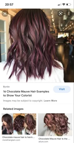 Low Maintenance Hair Colors For Brunettes, Mauve Balayage Brunettes, Spring Hair Ideas For Brunettes, Bold Fall Hair Colors, Fun Fall Hair Colors Brunettes, Auburn Purple Hair, Winter Berry Hair, Spring Hair Color Ideas For Brunettes, Burgundy Wine Hair