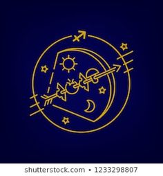 the sun and moon are connected by an arrow in a circle on a dark blue background