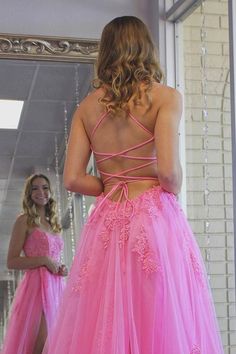 Pink Grad Dress, Hot Pink Prom Dresses, Cheap Prom Dresses Long, Tulle Party Dress, Prom Dresses Long Pink, Pink Formal Dresses, Pink Prom, Long Prom Dresses, Custom Size Dresses