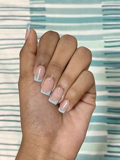 light blue french nails Square Nails Blue French Tip, Blue France Nails, Light Blue French Nails, Croatia Nails, Light Blue French Tip Nails, Light Blue French Tip, Light Blue French Tips, Blue French Nails, Blue French Tip