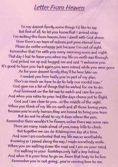 a poem written in purple ink on a piece of paper with the words,'letter from heaven '