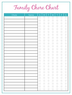 a printable family chore chart