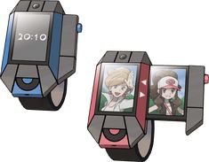 two paper watches with anime characters on them, one is blue and the other is red