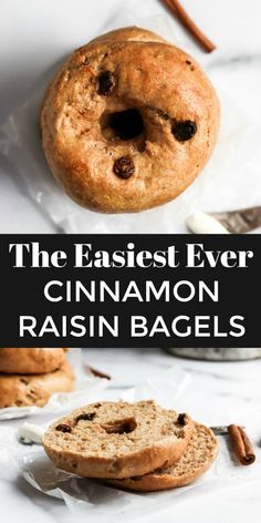 two cinnamon raisin bagels with the words super simple in front of them and on top