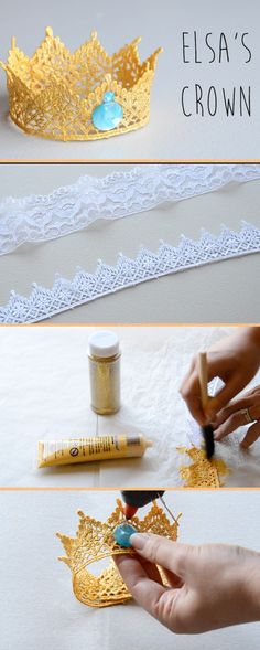 how to make a crown out of lace and gold leaf trimmings - step by step instructions