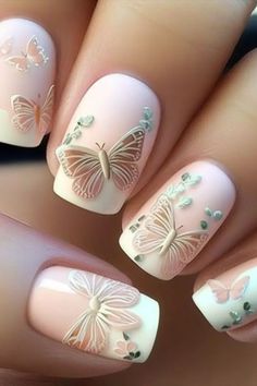 Stunning Butterfly Nail Designs for Your Spring Look. #nails #nail polish #nail designs #nail arts #nail color #nail care #nail tutorial #party nails #spring nails #sparkle nails Spring Nails Sparkle, Butterfly Acrylic Nails, Butterfly Nail Designs, Nails Sparkle, Butterfly Nails, Holiday Nail Designs, Nail Tutorial, Butterfly Nail Art, Pretty Nail Designs