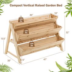 three tiered wooden garden bed with measurements