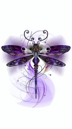 a purple dragonfly with intricate designs on it's wings