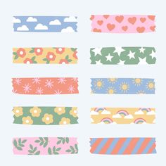 six different types of headbands with hearts, stars and flowers on the sides