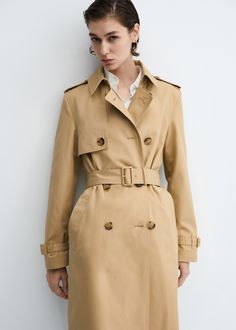 Classic trench coat with belt - Women | MANGO USA Burberry Trenchcoat, Trench Beige, Burberry Trench, Burberry Trench Coat, How To Look Rich, Classic Trench Coat, Double Breasted Trench Coat, Belted Trench Coat, Sporty Chic