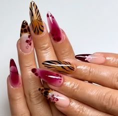 Acrylic Nails Fall, Fall Press On Nails, Zebra Print Nails, Cheetah Nails, Fall Nail Trends, Simple Gel Nails, Print Nails, Animal Nails