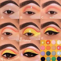 Makeup Ideas Eyeshadows, Yellow Eye Makeup, Bridal Makeup Tutorial, Yellow Eyeshadow, Beautiful Eye Makeup, Eye Makeup Designs