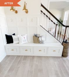 the entryway is clean and ready to be used as a storage area for shoes