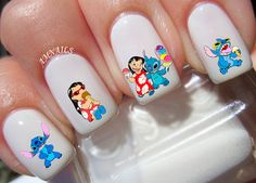 64 Lilo and Stitch Nail Decals Lilo And Stitch Nail Art, Stitch Nail Art, Stitch Nails, Disney Nail Decals, Lilo I Stitch, Galaxy Unicorn, Disney Acrylic Nails, Stitch Drawings, Disney Nail