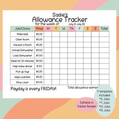 a printable employee tracker sheet with the words, payday is every friday on it