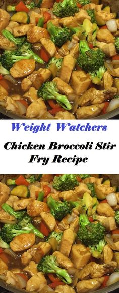 chicken broccoli stir fry in a wok with the words weight watchers